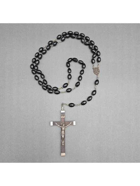 Unbranded Jewelry - Vintage Belt Habit Rosary Black Wooden Beads Italy Catholic Nun Monk Monastic